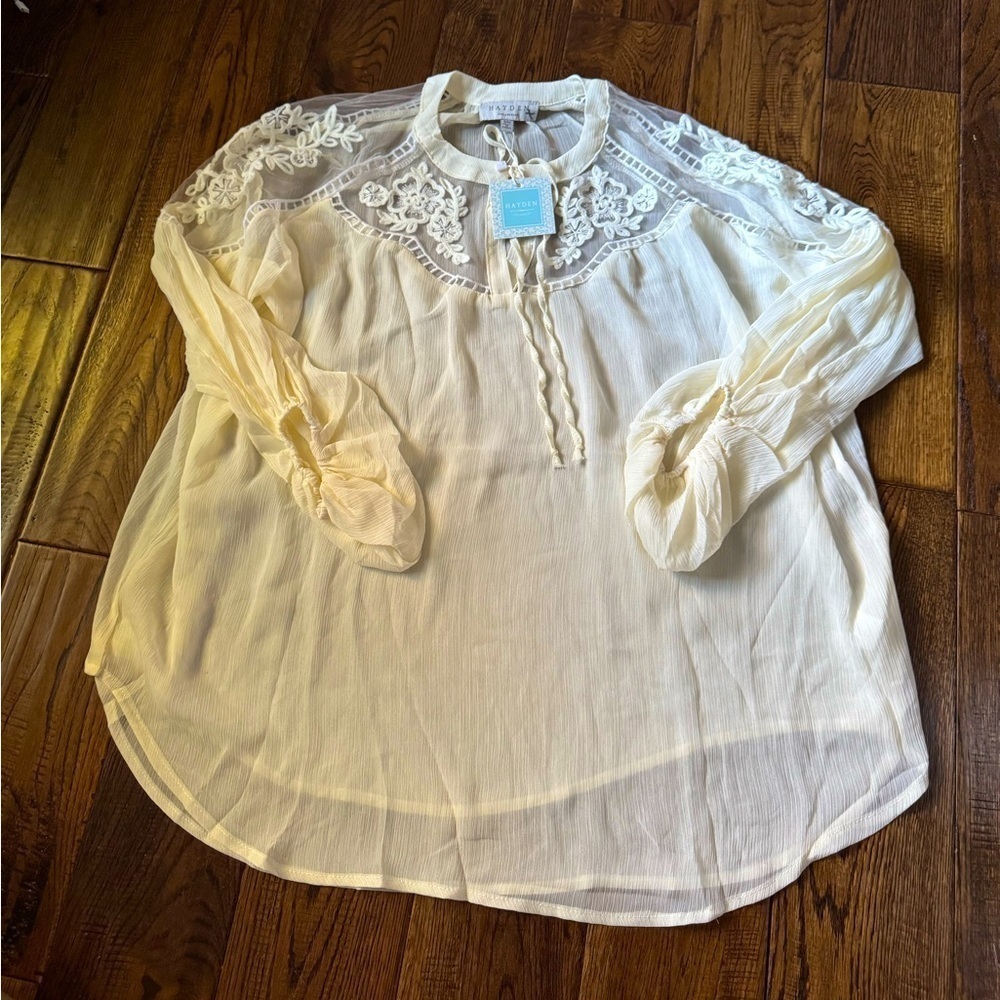 Hayden Ivory Lace Sheer Trim Blouse Top